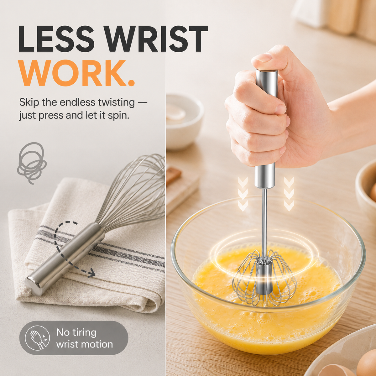2PCS Stainless Steel Hand-Push Spinning Wire Whisk🍳