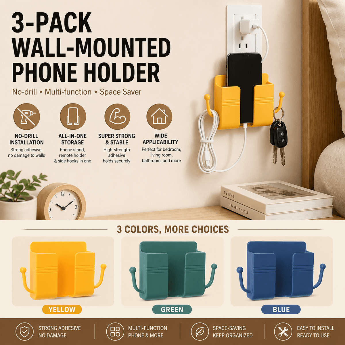 No-Drill Wall Phone Holder
