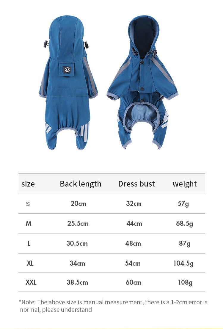 Big dog raincoat, cape style with reflective strips, windproof and rainproof pet raincoat