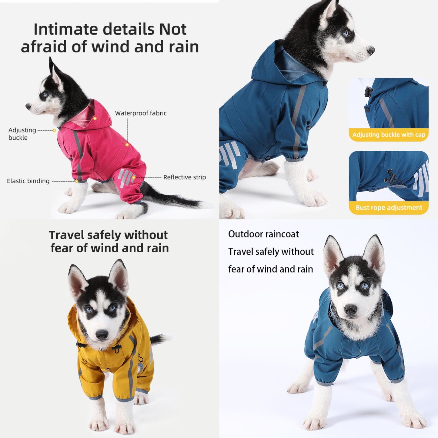 Big dog raincoat, cape style with reflective strips, windproof and rainproof pet raincoat