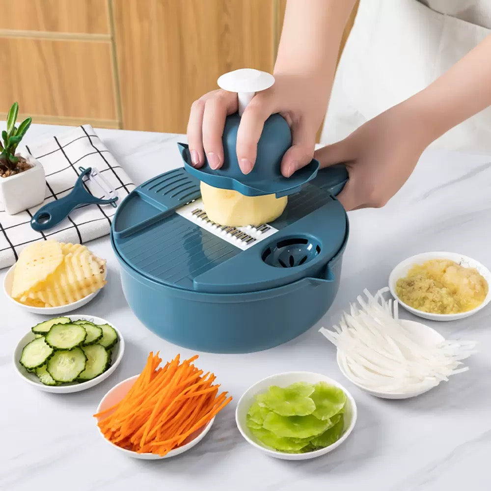 Vegetable Choppers with Drain Basket | 9 in 1 Vegetable Slicer Blades (1 Set)