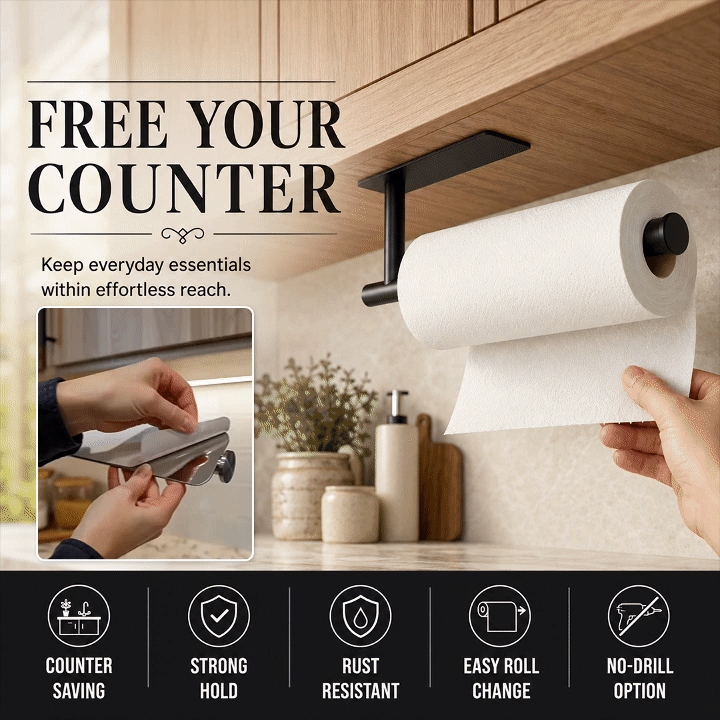 No-Drill Under-Cabinet Paper Towel Holder