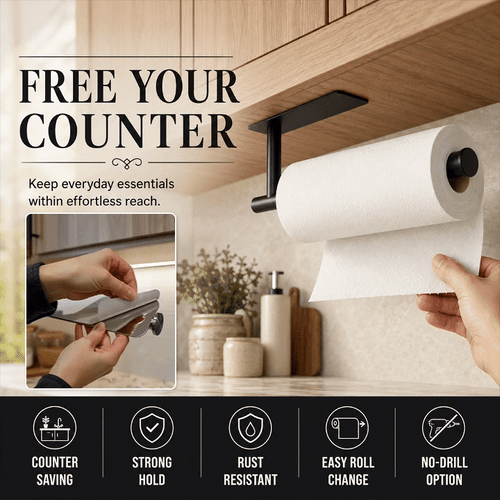 No-Drill Under-Cabinet Paper Towel Holder