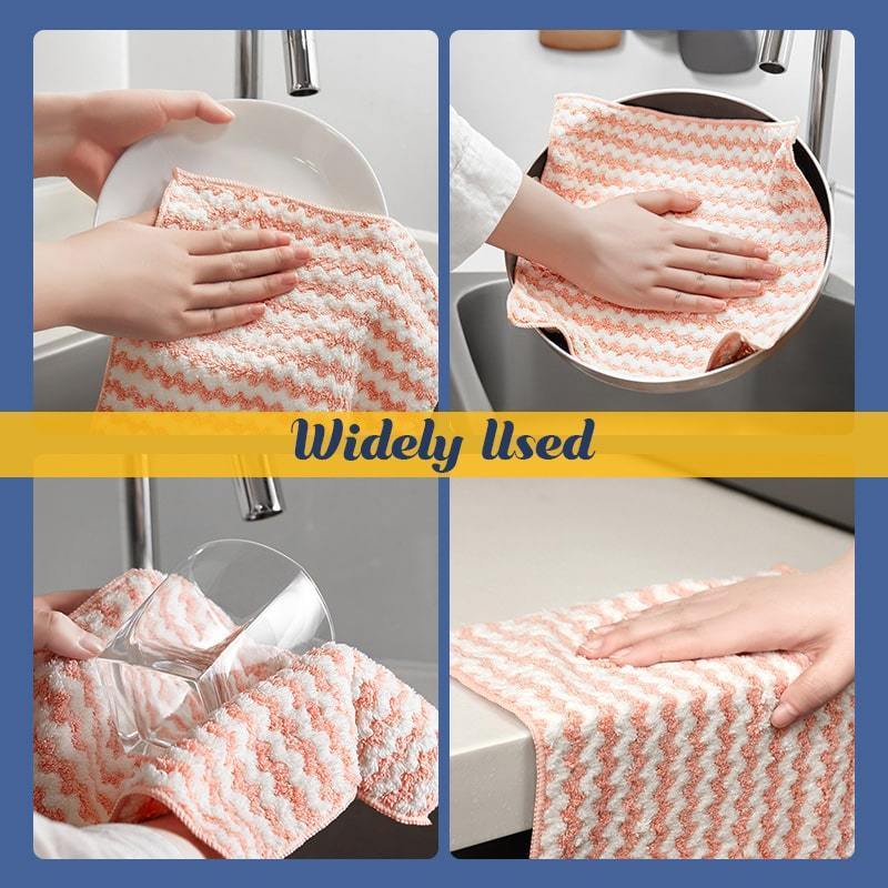 Coral Fleece Striped Rag Cleaning Dish Cloth