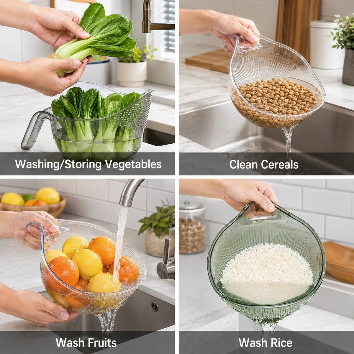 Aesthetic Multifunctional Rice Strainer Basket with Handle