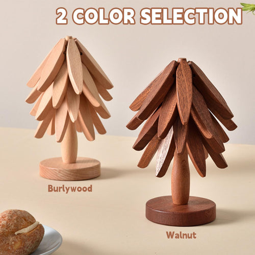 ✨Natural Tree Trivet Set - 4 bamoo Trivets & 1 Stand Like a Christmas Tree