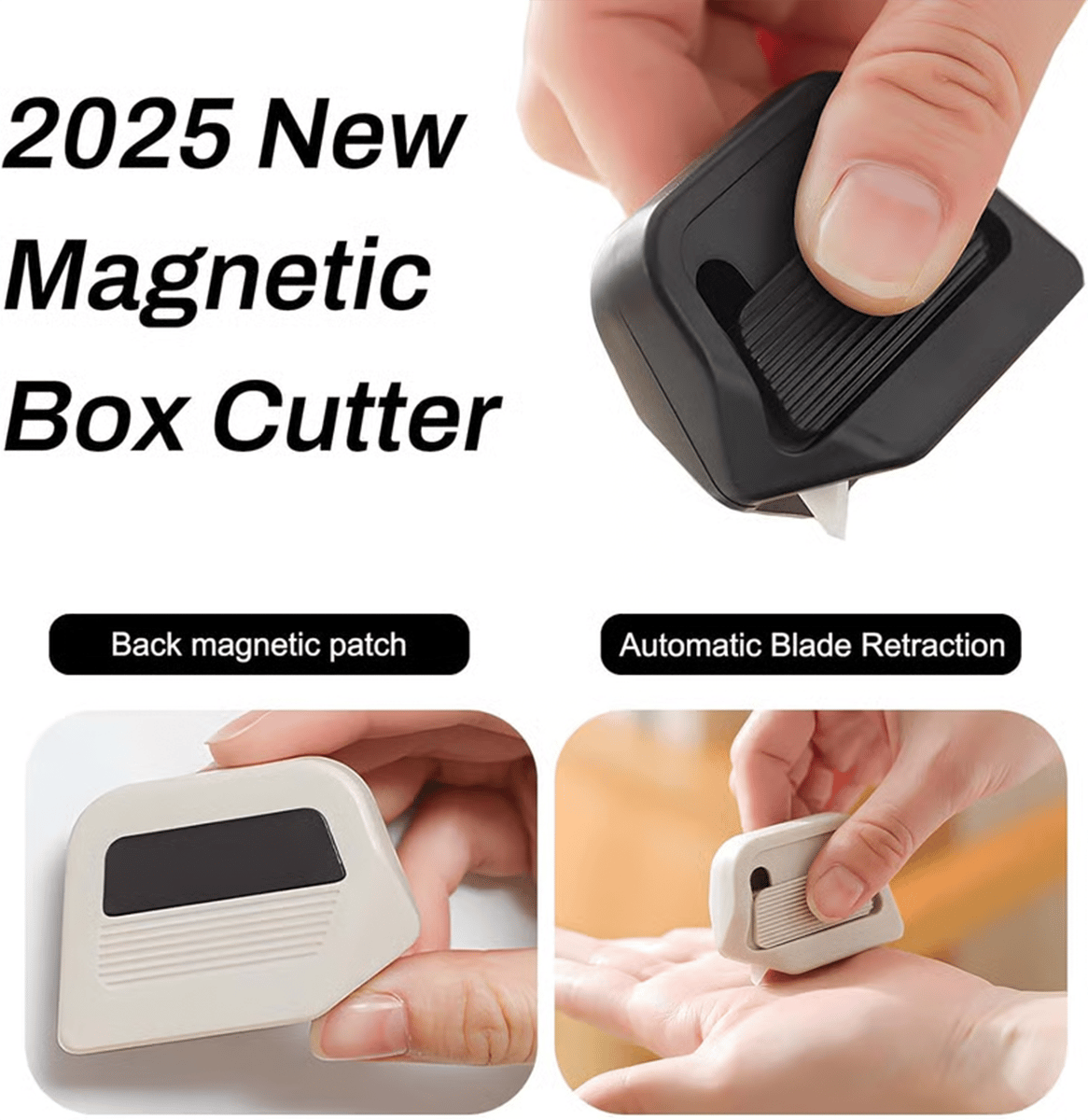 Magnetic Retractable Box Cutter - Safety Lock Utility Knife with Built-in Magnet for Easy Storage & Quick Access