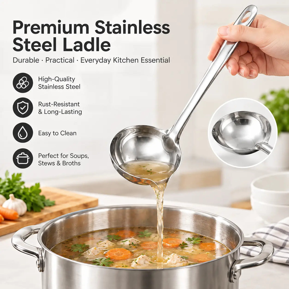 Stainless Steel Oil Separator Ladle, Mirror Polished Surface 🥄