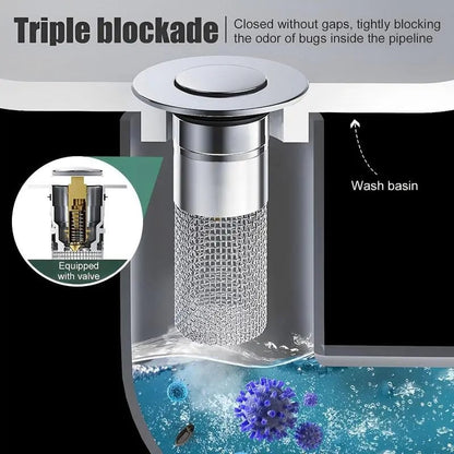 🔥Bathroom Sink Stopper Hair Catcher, Universal Pop Up Sink Drain Filter with Stainless Steel Filter Basket, Bathroom Sink Drain Strainer