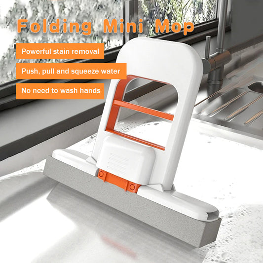 Hands-Free Folding Mini Mop – Compact Squeeze Mop for Kitchen & Bathroom