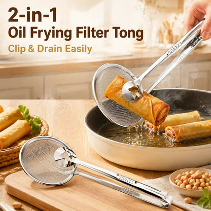 2-in-1 Stainless Steel Oil Strainer Tongs