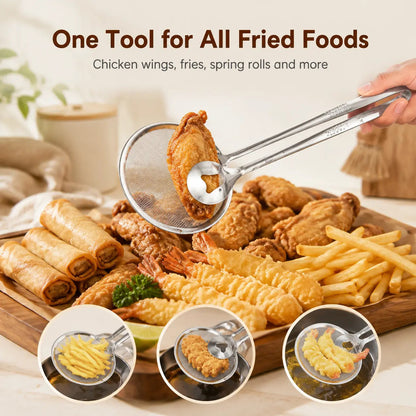 2-in-1 Stainless Steel Oil Strainer Tongs