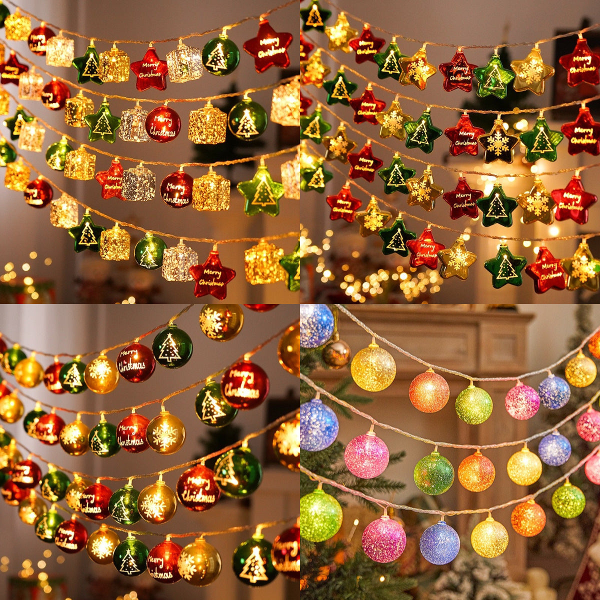 LED Electroplated Five-Pointed Star Snowflake String Lights – Flashing Christmas Sky Ball Atmosphere Decoration