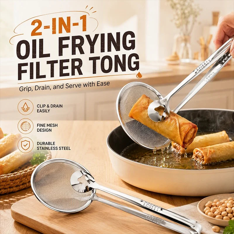 2-in-1 Stainless Steel Oil Strainer Tongs