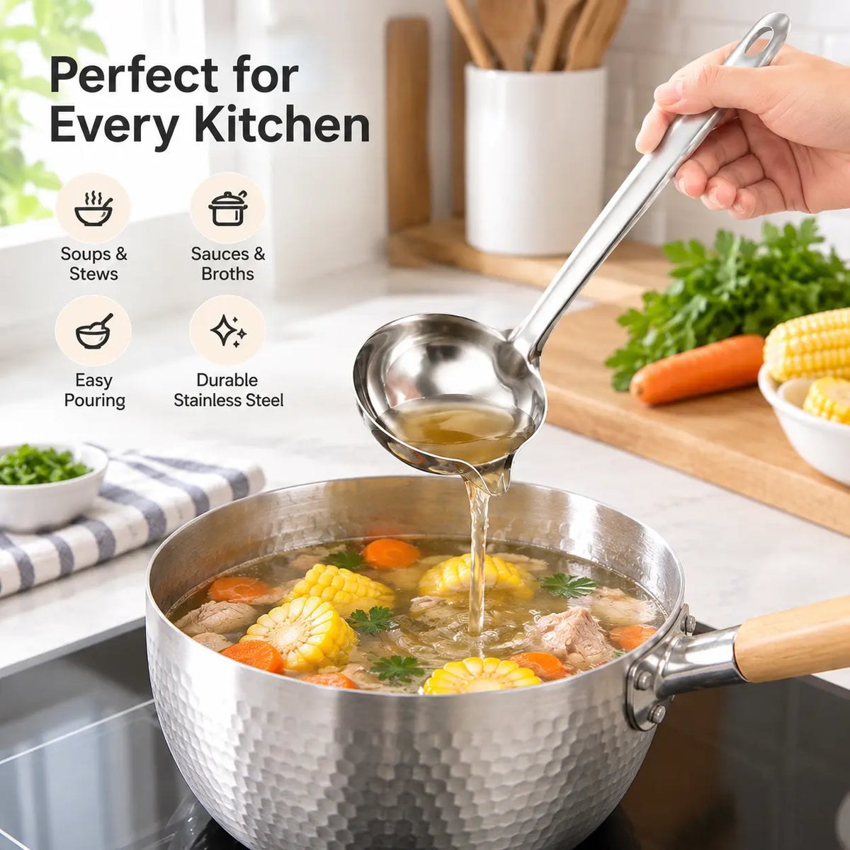 Stainless Steel Oil Separator Ladle, Mirror Polished Surface 🥄