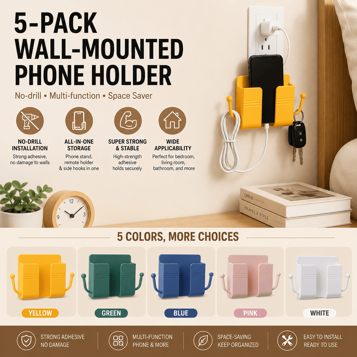No-Drill Wall Phone Holder