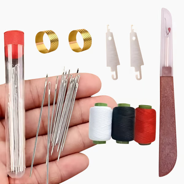 🧵34PCS Big Eye Steel Needles Set - Long & Thin Handmade Quilting & Sewing Needles Kit for DIY Sewing Projects