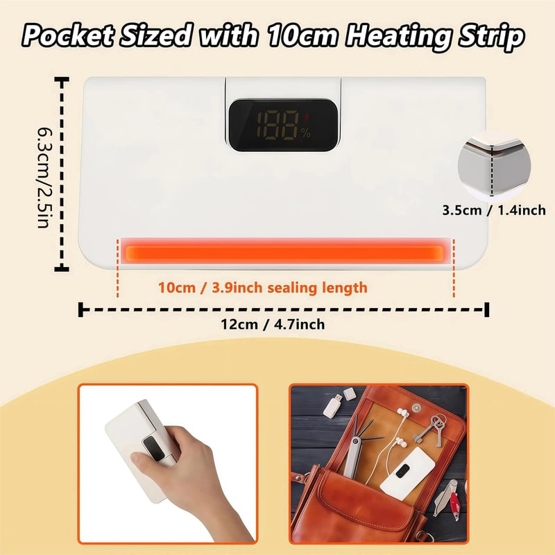 🛍️ USB-C Rechargeable Mini Bag Sealer – One-Touch, Adjustable & Portable Freshness