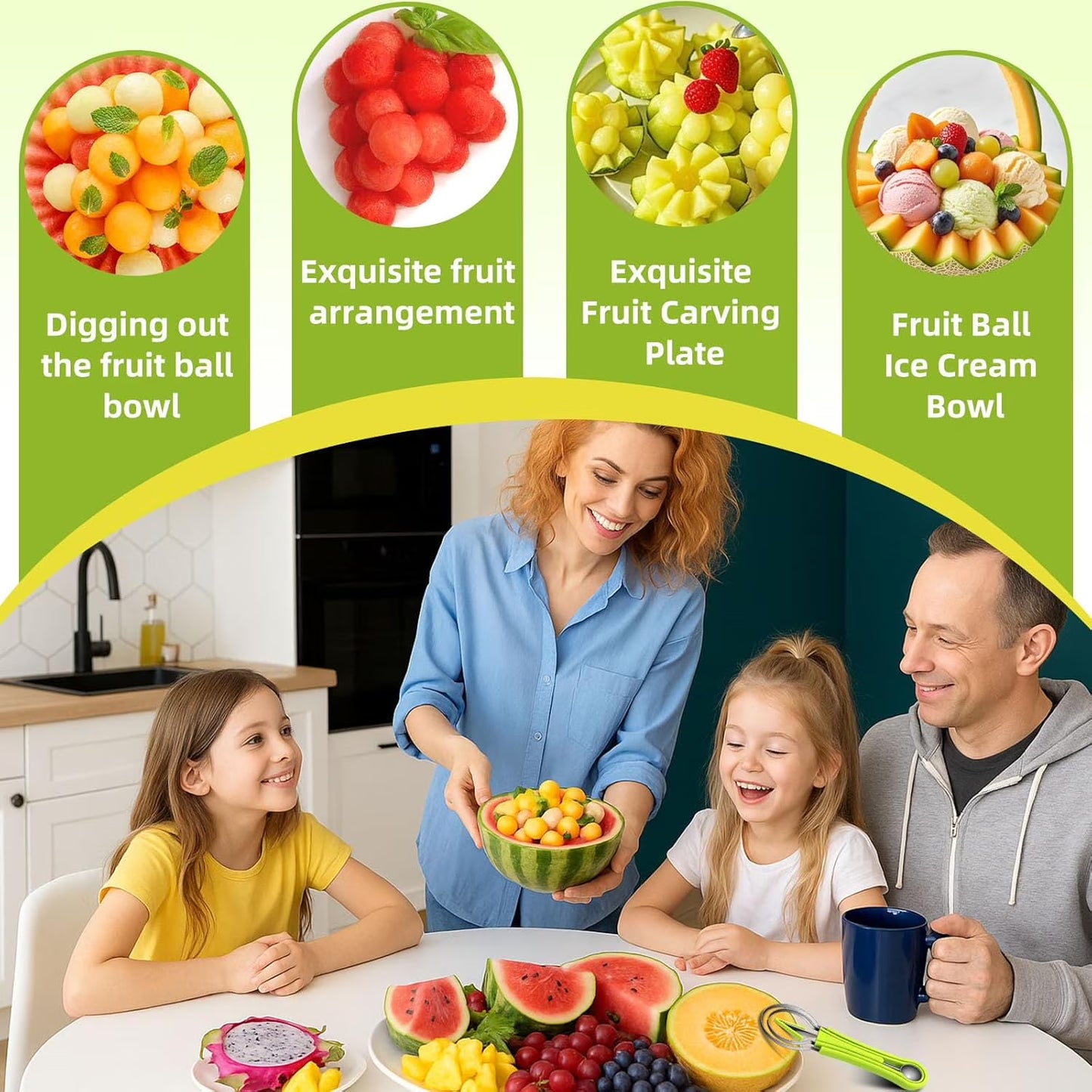 Melon Baller Scoop Set,4 In 1 fruit cutters shapes