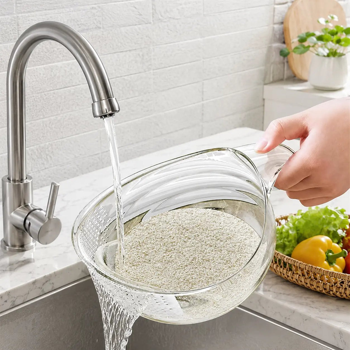 Aesthetic Multifunctional Rice Strainer Basket with Handle