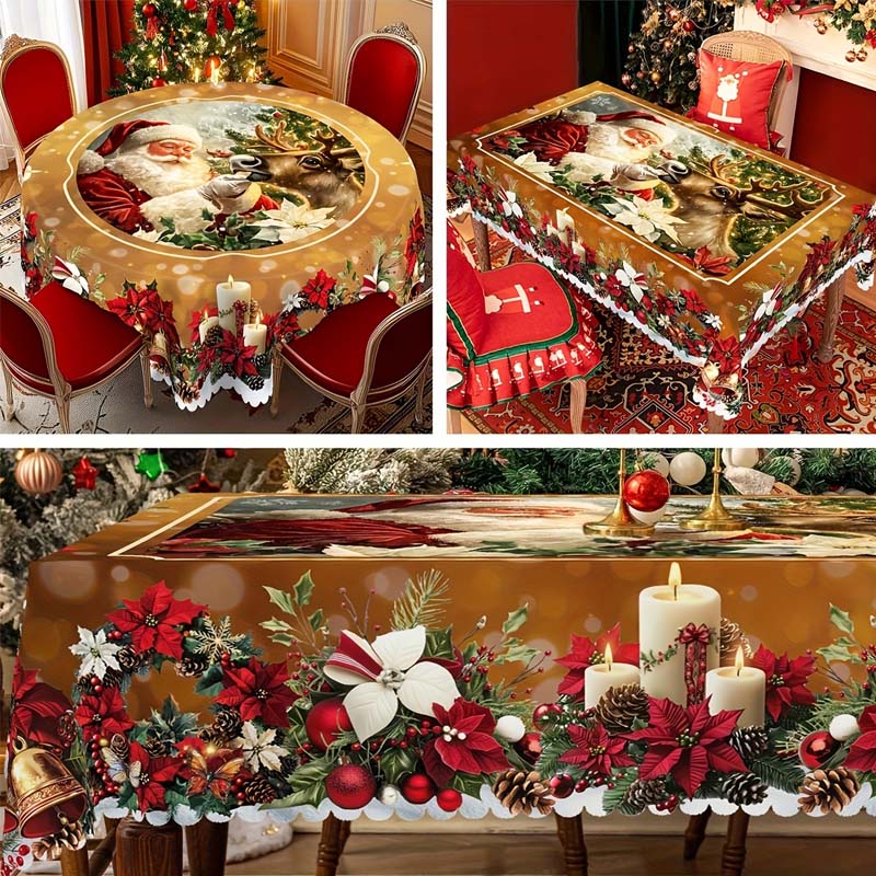 🎁Black Friday Mega Offer🎄Christmas Tablecloth – Festive Table Decoration for Christmas & Holidays, Washable