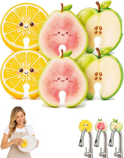 Fruit-Shaped Cellulose Dish Sponges – 6 Pack
