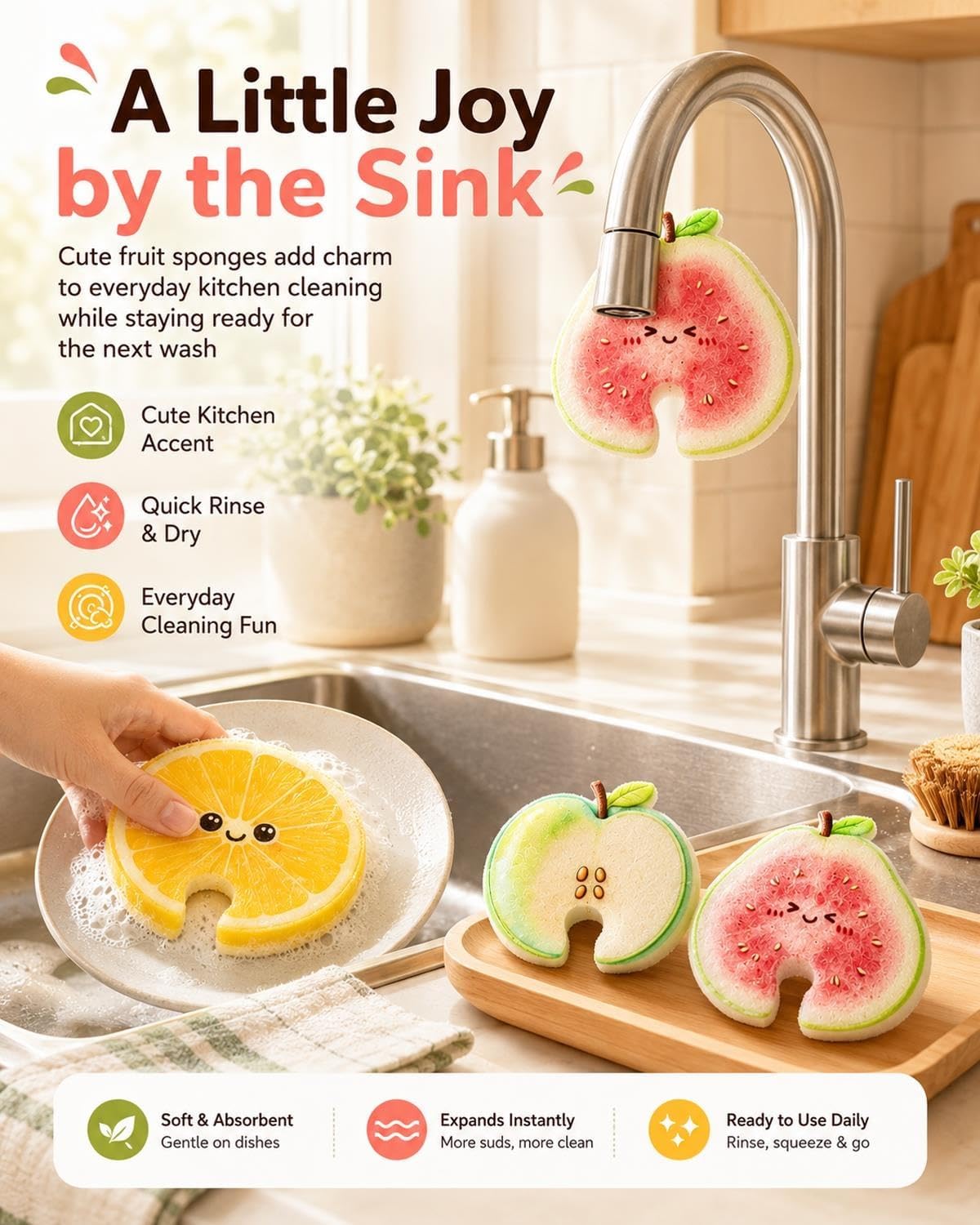 Fruit-Shaped Cellulose Dish Sponges – 6 Pack