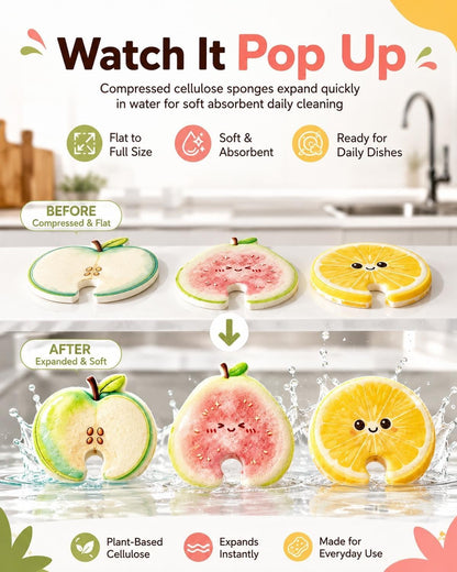 Fruit-Shaped Cellulose Dish Sponges – 6 Pack
