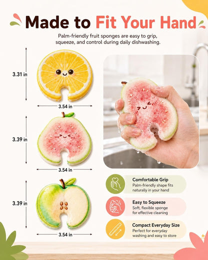 Fruit-Shaped Cellulose Dish Sponges – 6 Pack
